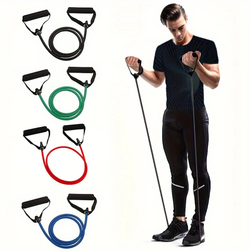 Yoga Fitness Resistance Band - 1個入り4段階抵抗バンド、ハンドル付き、自宅トレーニングや筋力トレーニングに最適 - ヨガ、ピラティス、フィットネス機器に最適