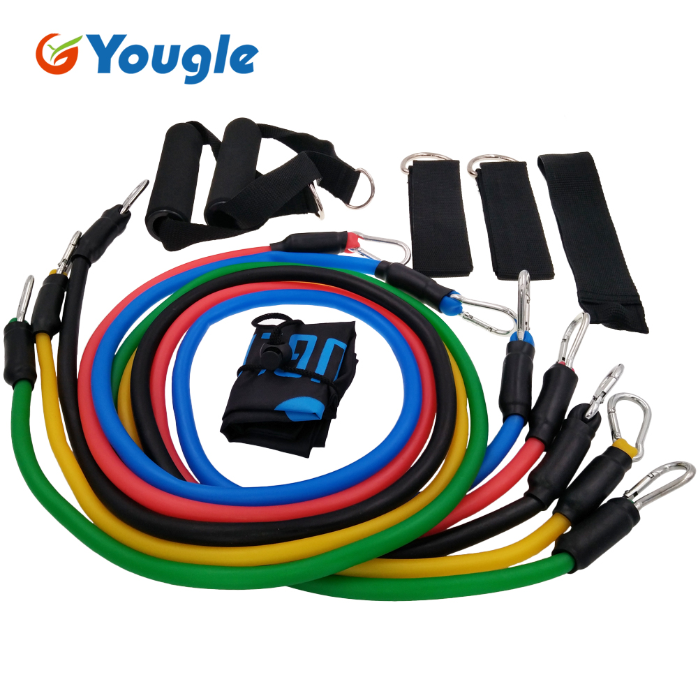 Yoga Fitness Resistance Band - Yougle 11ピース/セットプルロープフィットネスエクササイズ抵抗バンドラテックスチューブペダルexcerciserボディトレーニングワークアウトヨガ